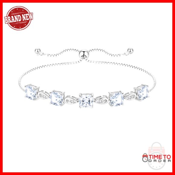 925 Sterling Silver Adjustable Tennis Bracelet with Cushion Cut Cubic Zirconia